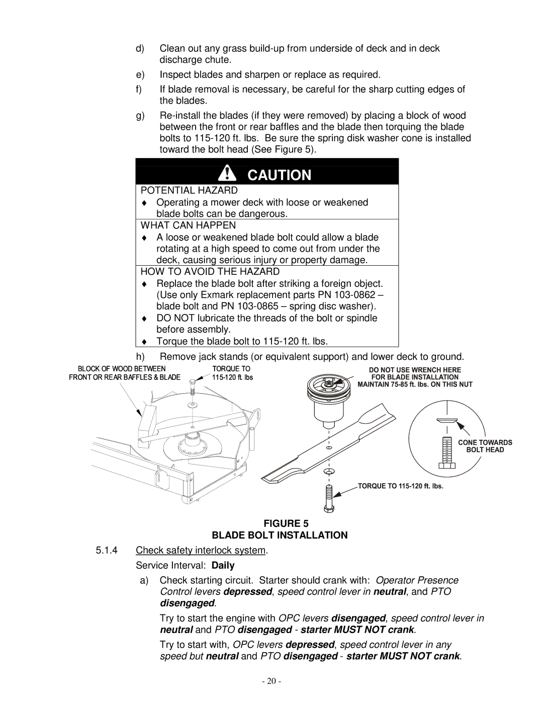 Exmark TT23KCC, TT23KAC, TT20KCC manual Blade Bolt Installation 