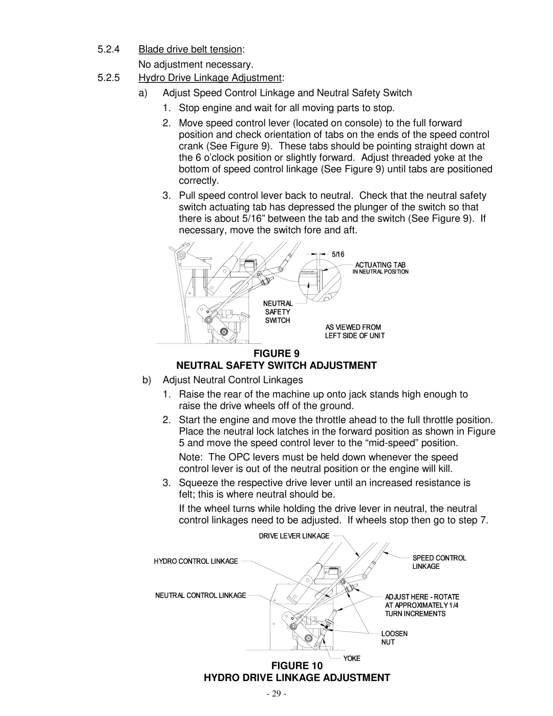 Exmark TT23KCC, TT23KAC, TT20KCC manual Neutral Safety Switch Adjustment, Hydro Drive Linkage Adjustment 