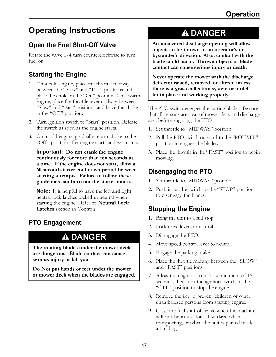 Exmark TT23KAEP manual Operating Instructions 