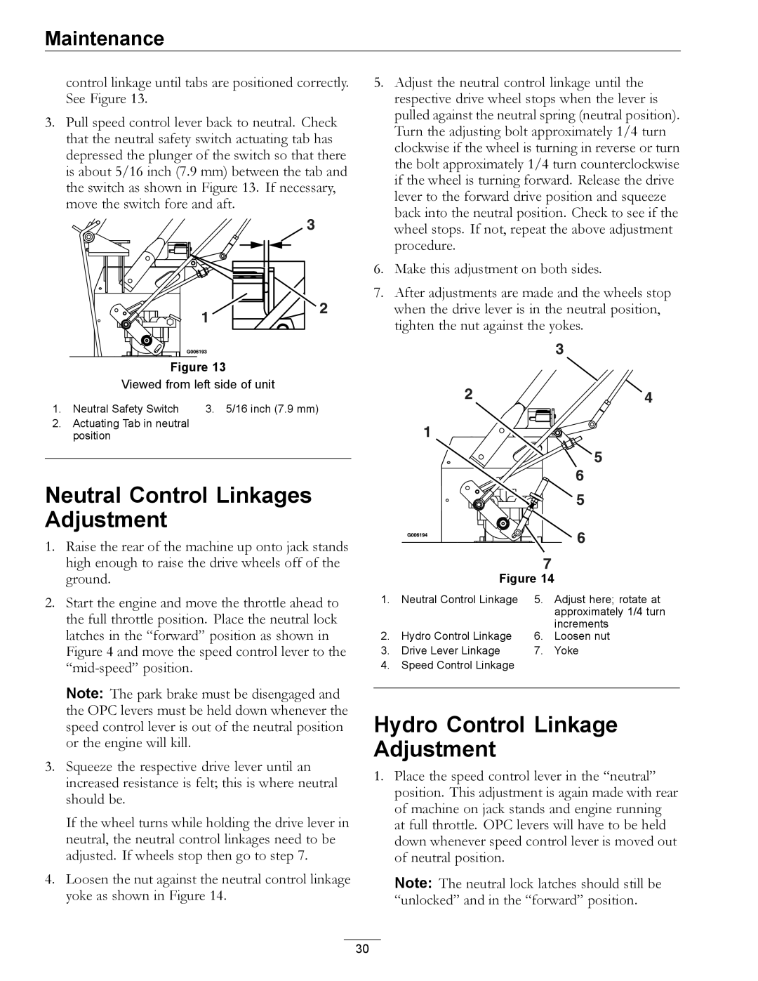 Exmark TT23KAEP manual Neutral Control Linkages Adjustment, Hydro Control Linkage Adjustment 