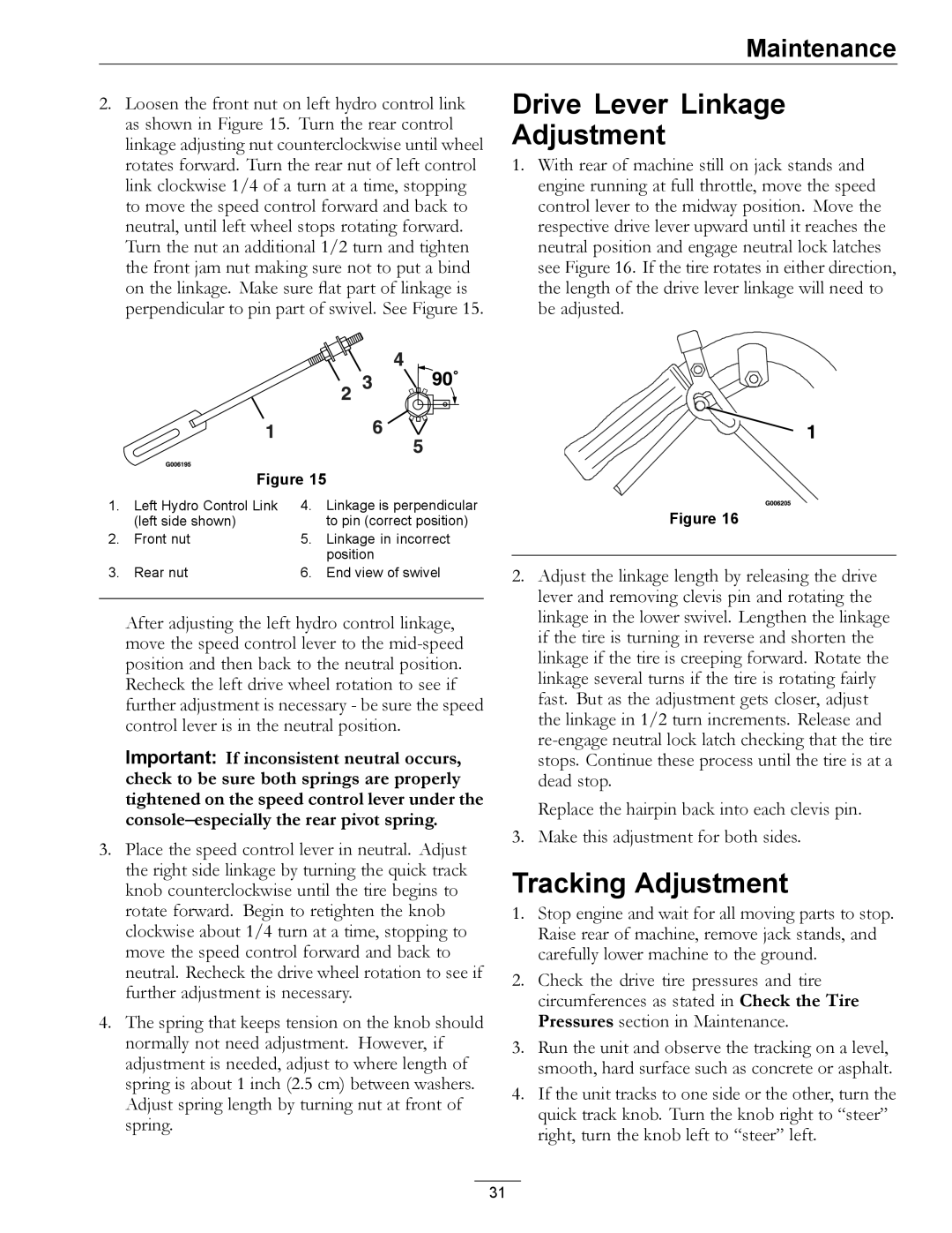 Exmark TT23KAEP manual Drive Lever Linkage Adjustment, Tracking Adjustment 