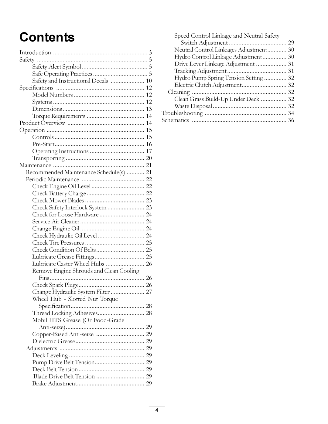 Exmark TT23KAEP manual Contents 