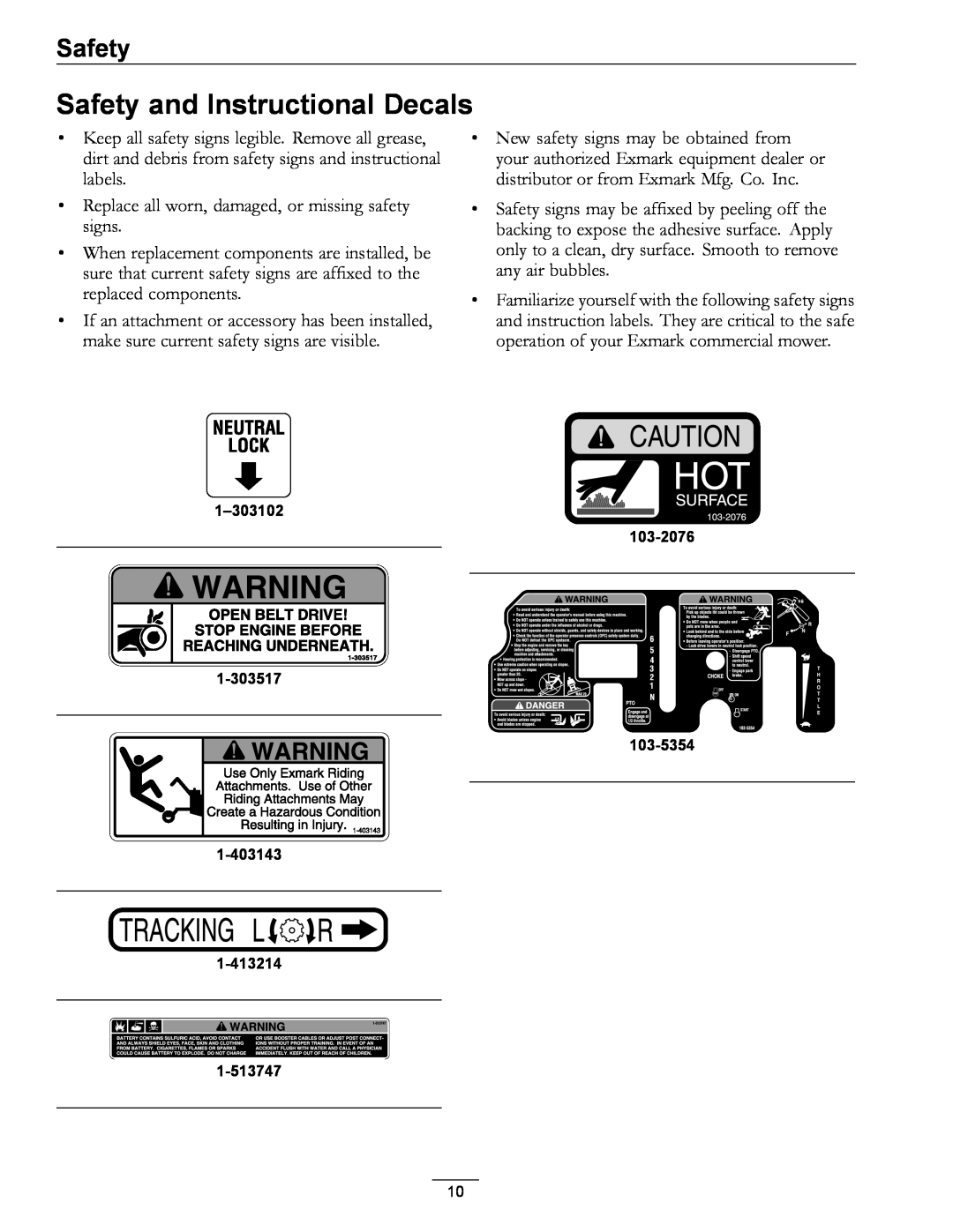 Exmark TT23KAEP manual Safety and Instructional Decals 