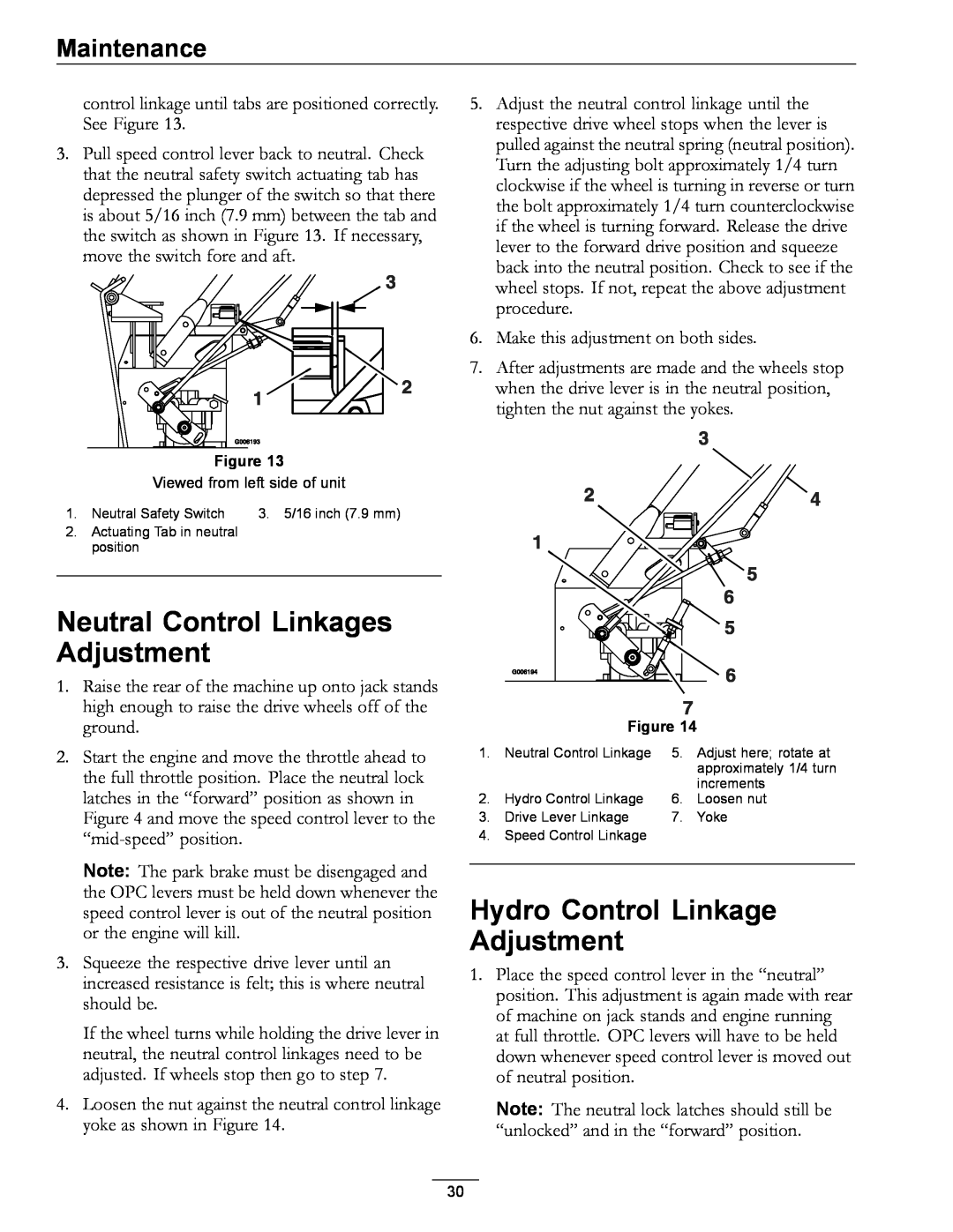 Exmark TT23KAEP manual Neutral Control Linkages Adjustment, Hydro Control Linkage Adjustment, Maintenance 