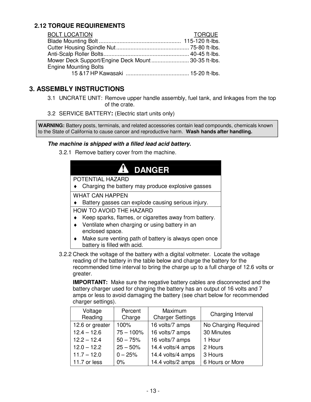 Exmark TT4817KAC, TT4817KAEC, TT5217KAC, TT3615KAC, TT5217KAEC manual Assembly Instructions, Torque Requirements 