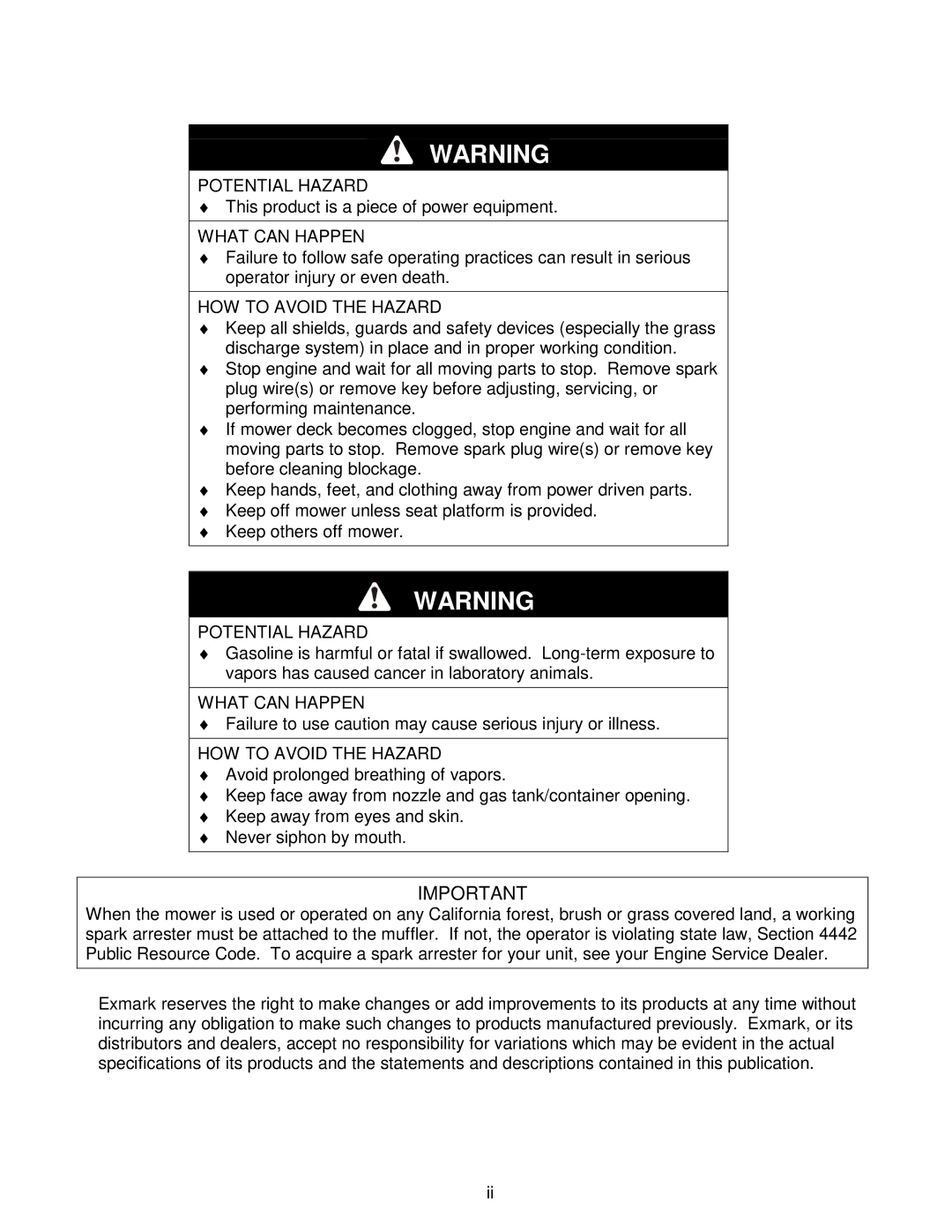 Exmark TT4817KAC, TT4817KAEC, TT5217KAC, TT3615KAC, TT5217KAEC manual Potential Hazard 