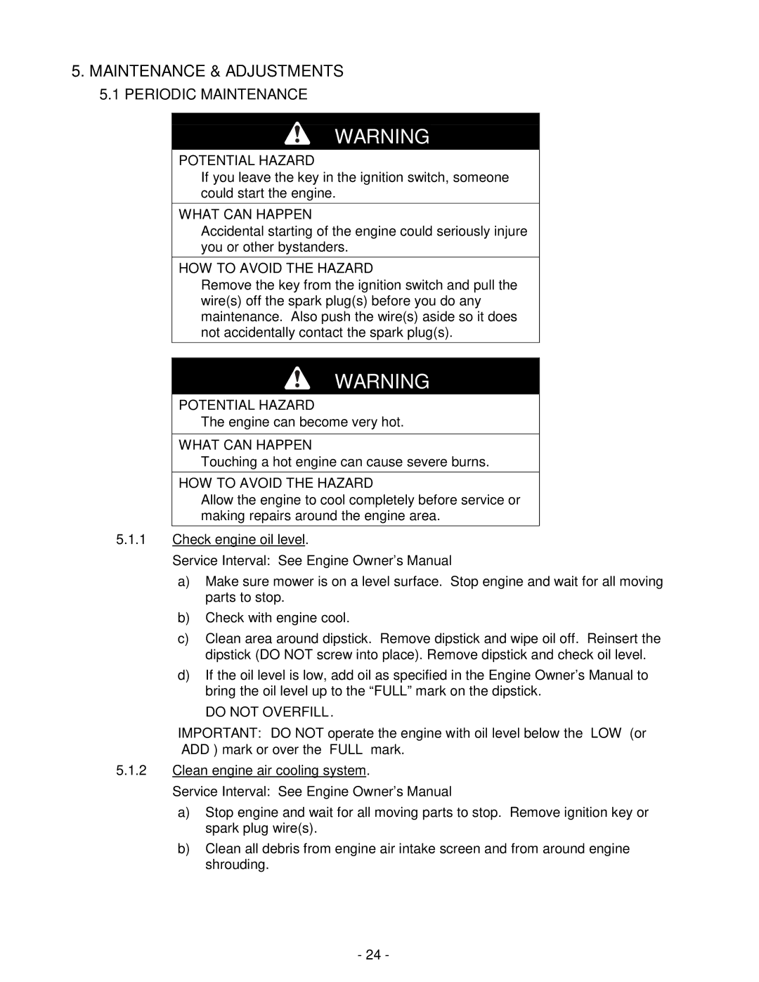 Exmark TT3615KAC, TT4817KAEC, TT4817KAC, TT5217KAC, TT5217KAEC manual Maintenance & Adjustments, Periodic Maintenance 