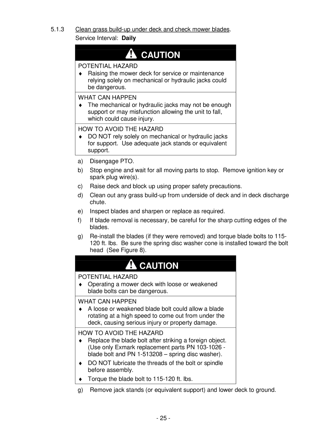 Exmark TT5217KAEC, TT4817KAEC, TT4817KAC, TT5217KAC, TT3615KAC manual Potential Hazard 