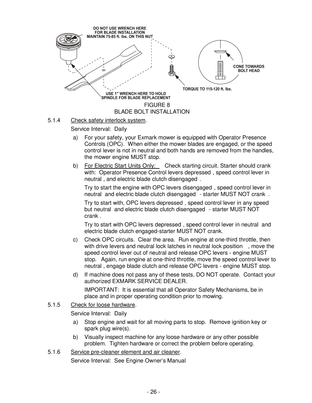 Exmark TT4817KAEC, TT4817KAC, TT5217KAC, TT3615KAC, TT5217KAEC manual Blade Bolt Installation 