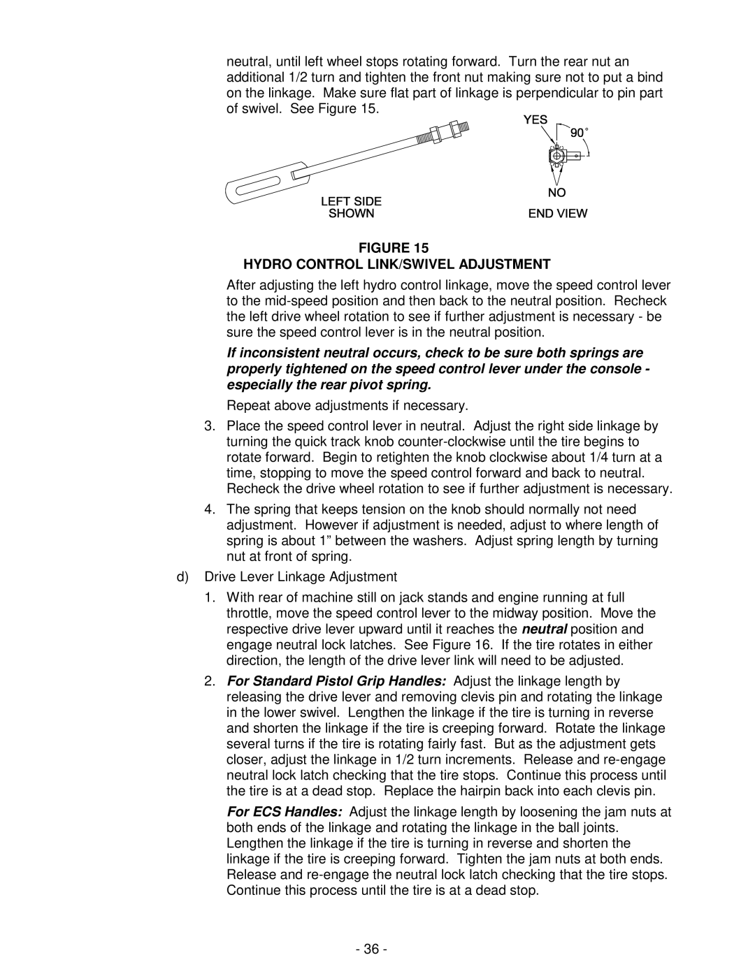 Exmark TT4817KAEC, TT4817KAC, TT5217KAC, TT3615KAC, TT5217KAEC manual Hydro Control LINK/SWIVEL Adjustment 