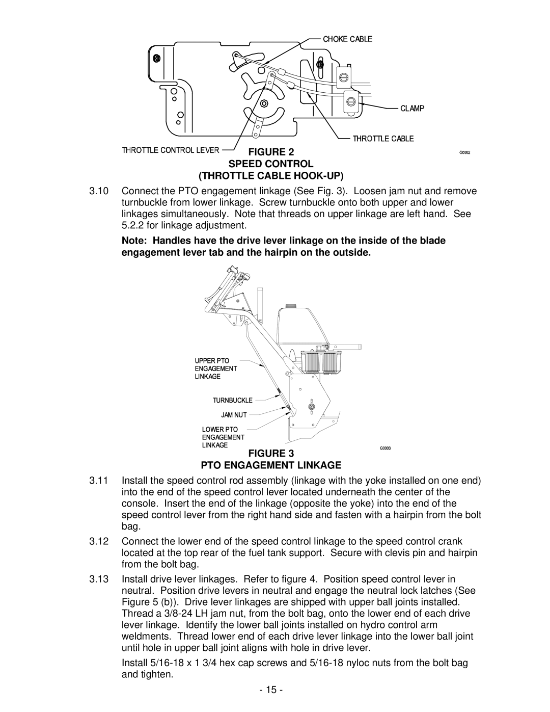 Exmark Turf Tracer HP manual Throttle Cable HOOK-UP, PTO Engagement Linkage 