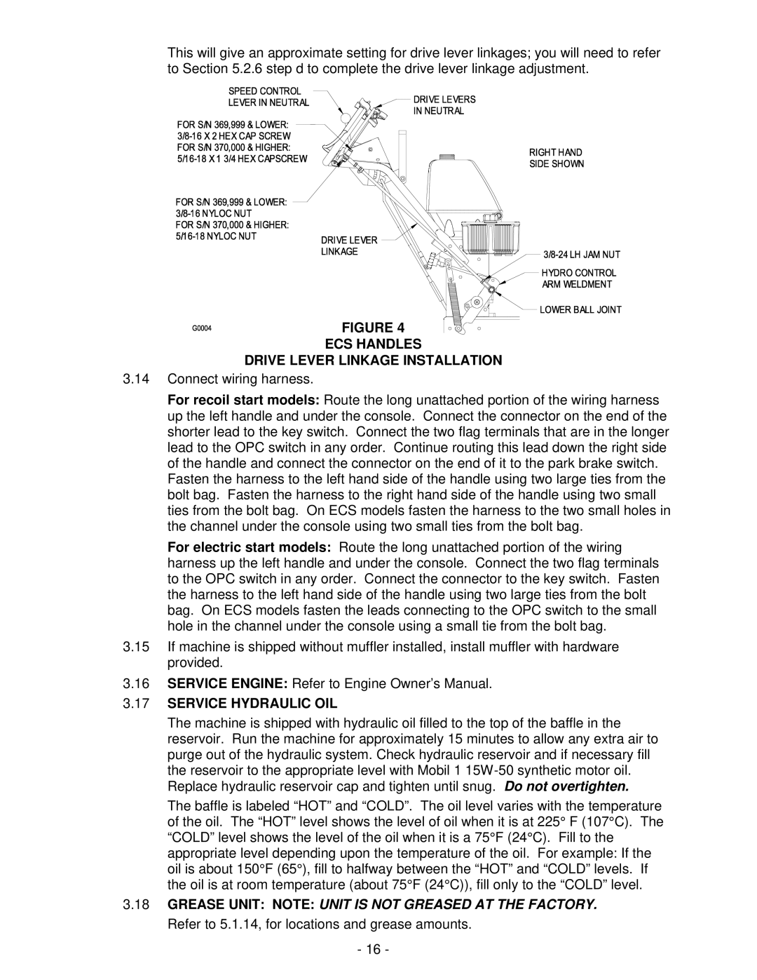 Exmark Turf Tracer HP manual ECS Handles Drive Lever Linkage Installation, Service Hydraulic OIL 