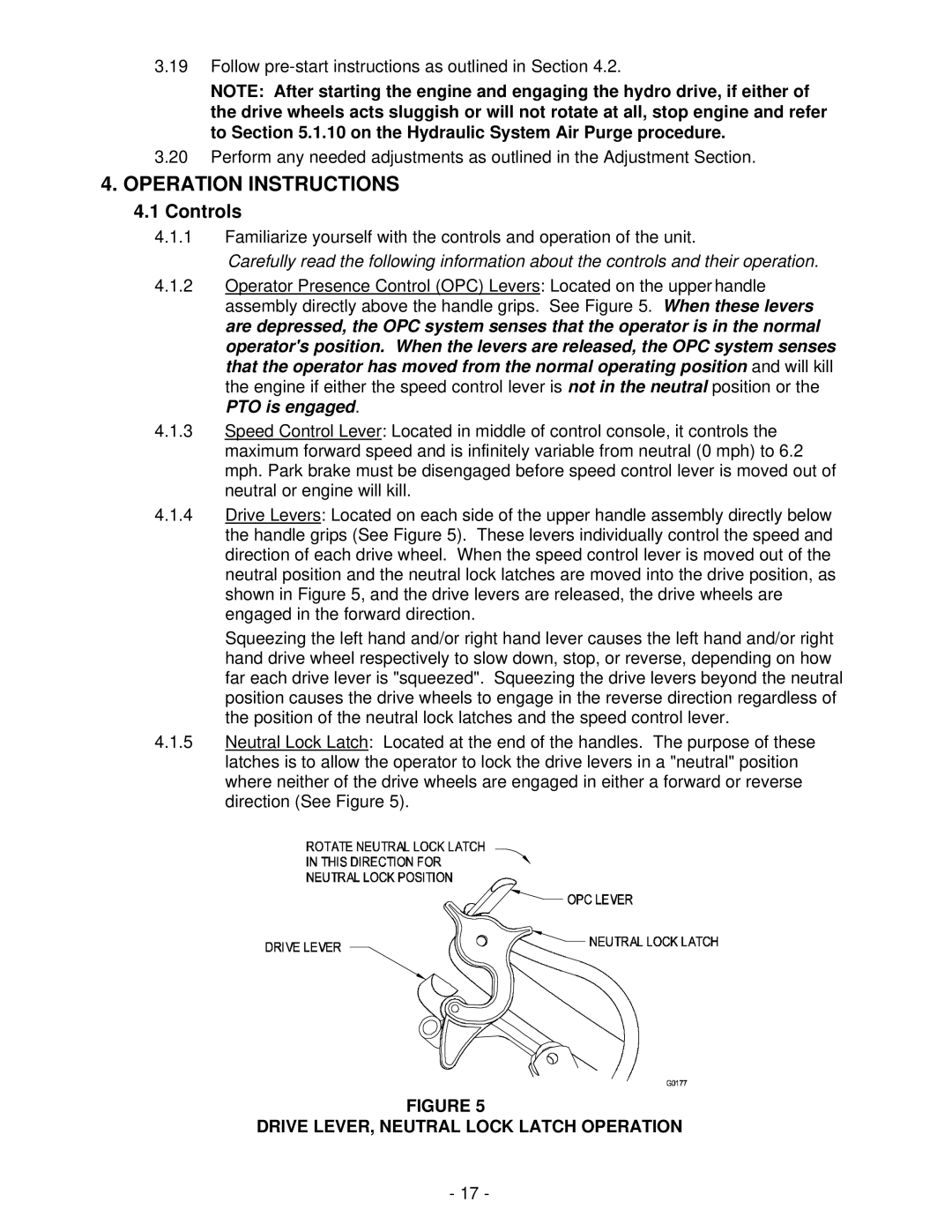 Exmark Turf Tracer HP manual Operation Instructions, Drive LEVER, Neutral Lock Latch Operation 