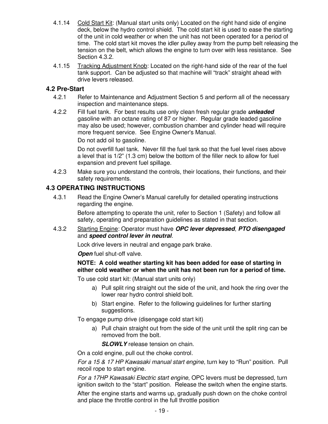 Exmark Turf Tracer HP manual Pre-Start, Operating Instructions 