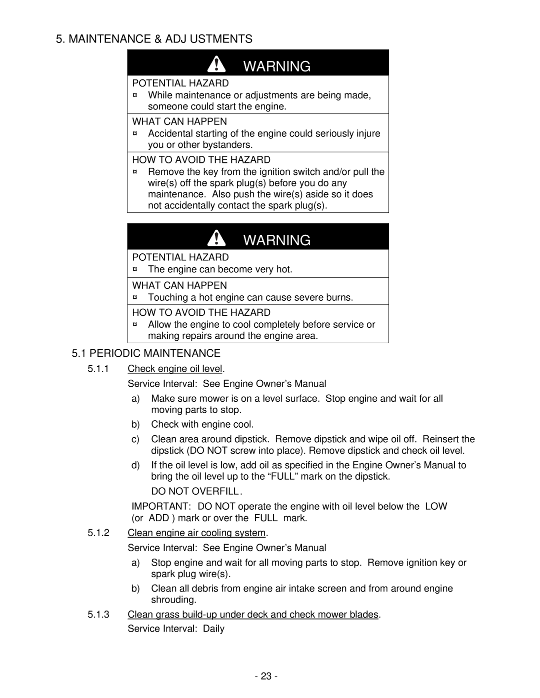 Exmark Turf Tracer HP manual Maintenance & Adjustments, Periodic Maintenance 