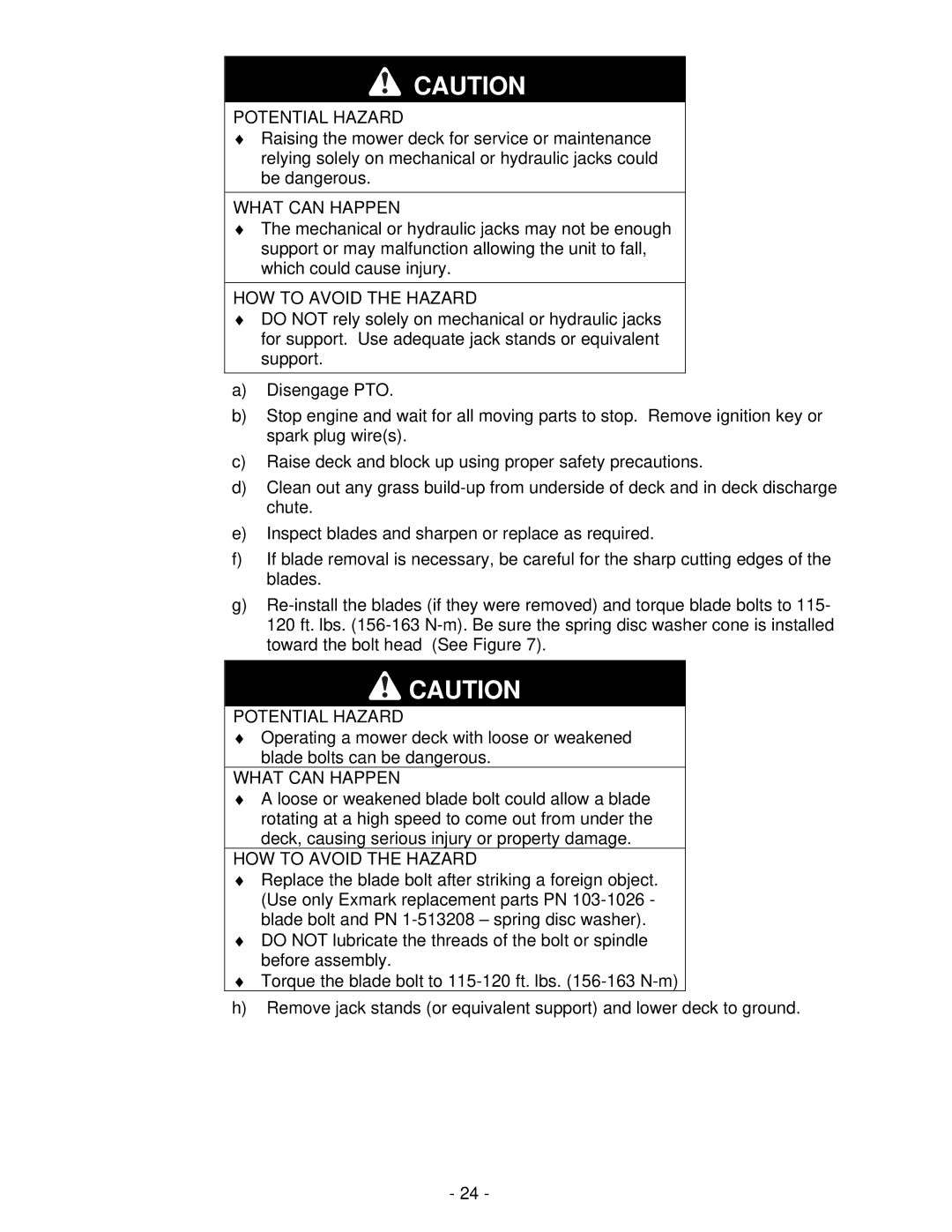 Exmark Turf Tracer HP manual Potential Hazard 