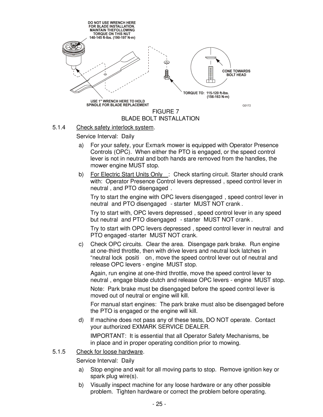 Exmark Turf Tracer HP manual Blade Bolt Installation 