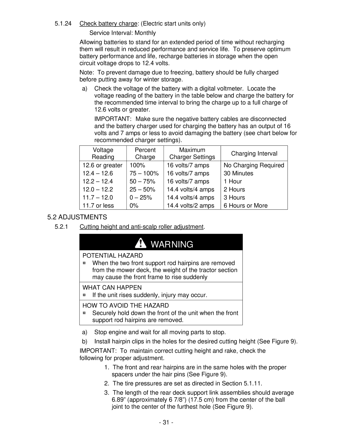 Exmark Turf Tracer HP manual Adjustments 