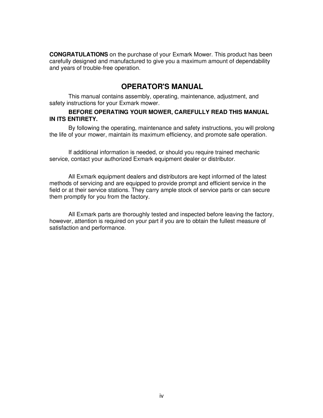 Exmark Turf Tracer HP manual Operators Manual 