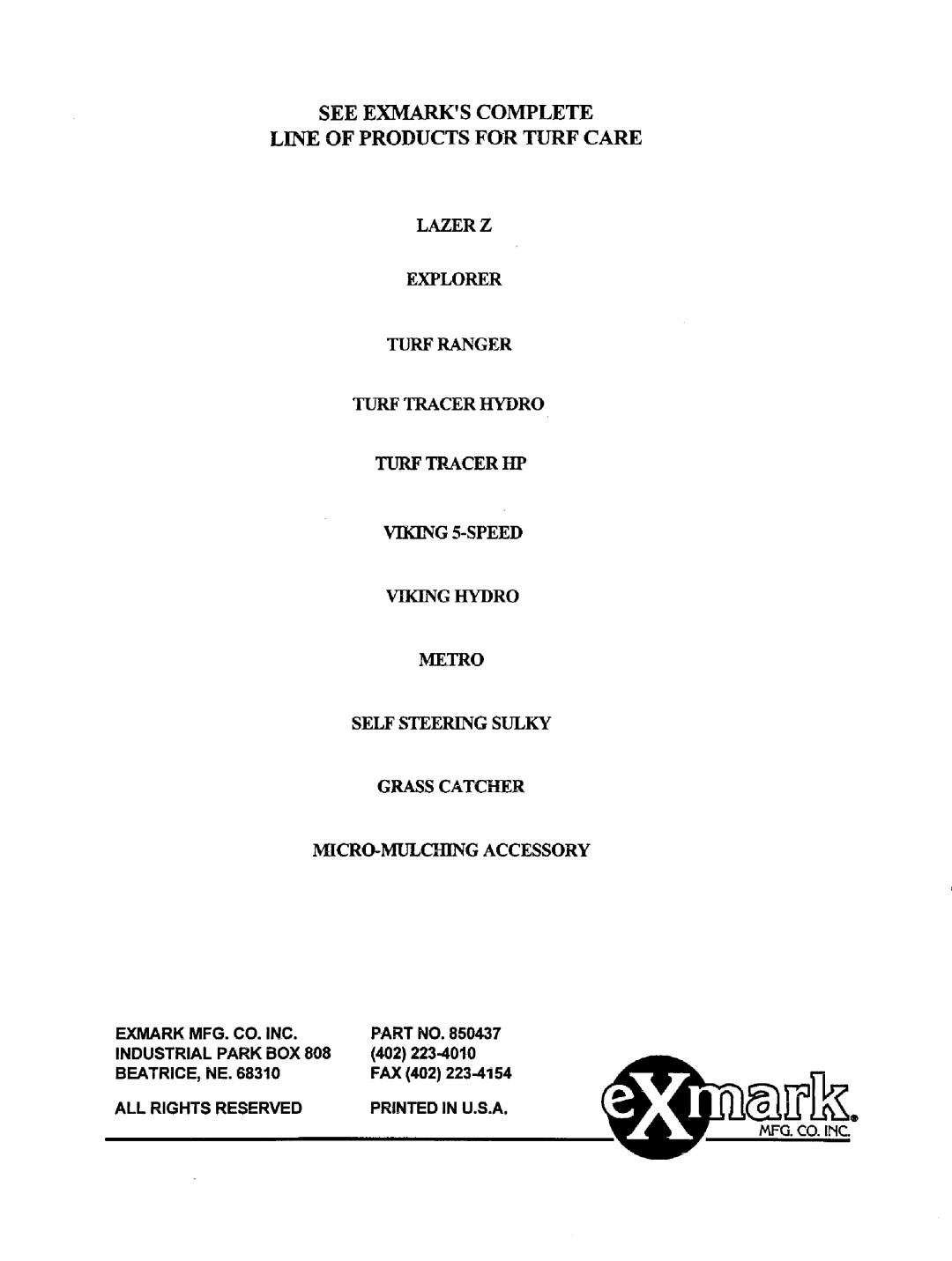 Exmark Turf Tracer Hydro manual 