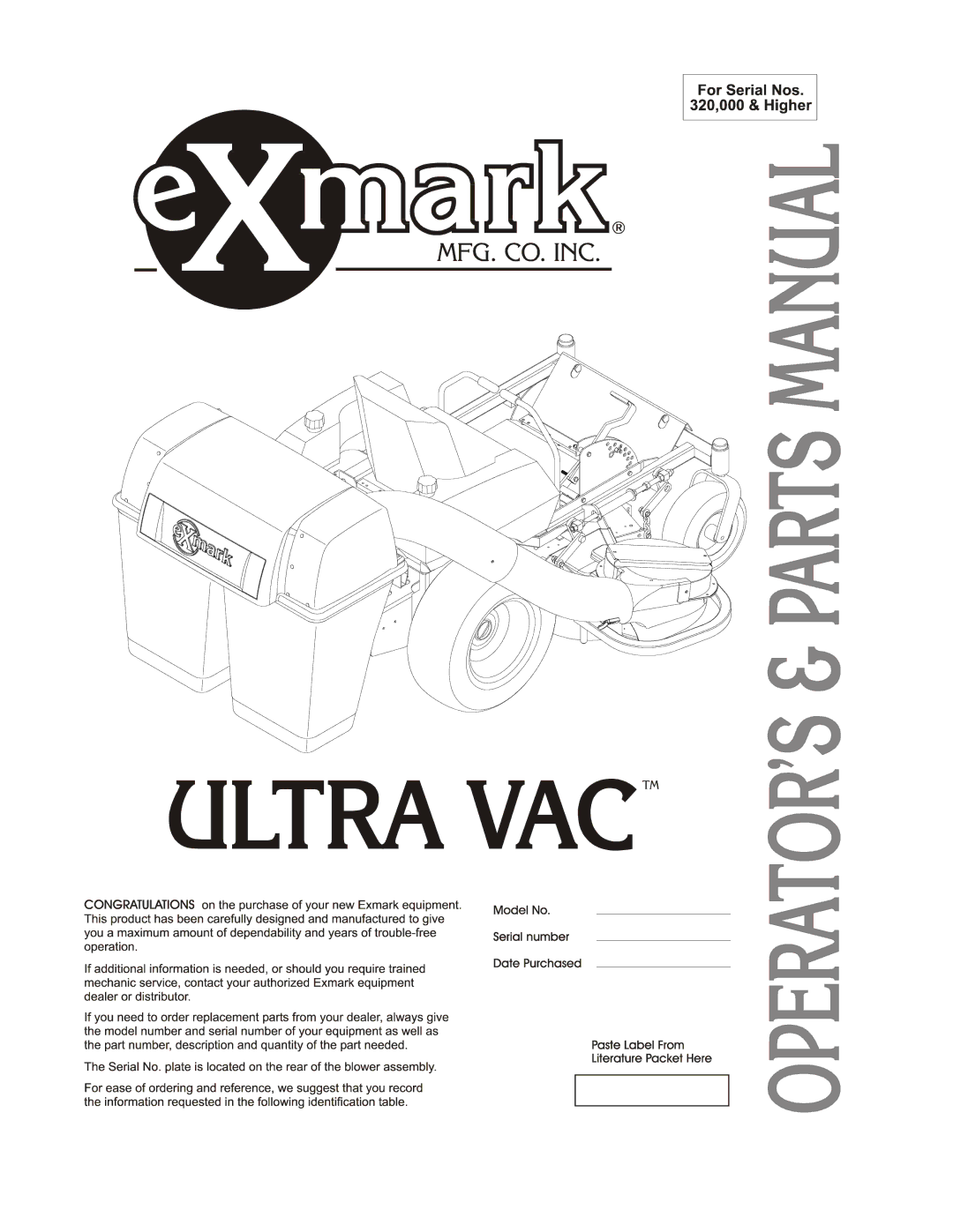 Exmark Ultra Vac manual 