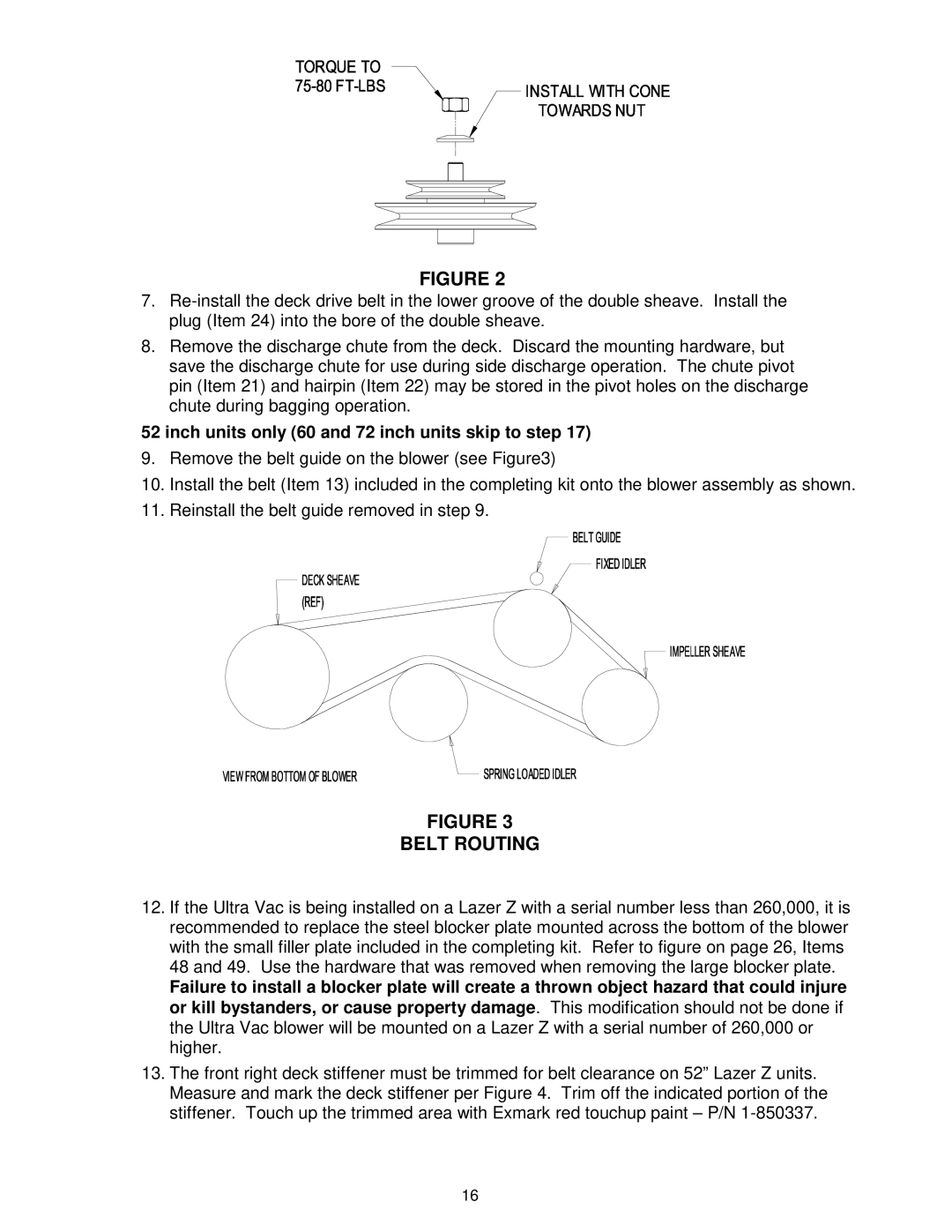 Exmark Ultra Vac manual Belt Routing, Inch units only 60 and 72 inch units skip to step 