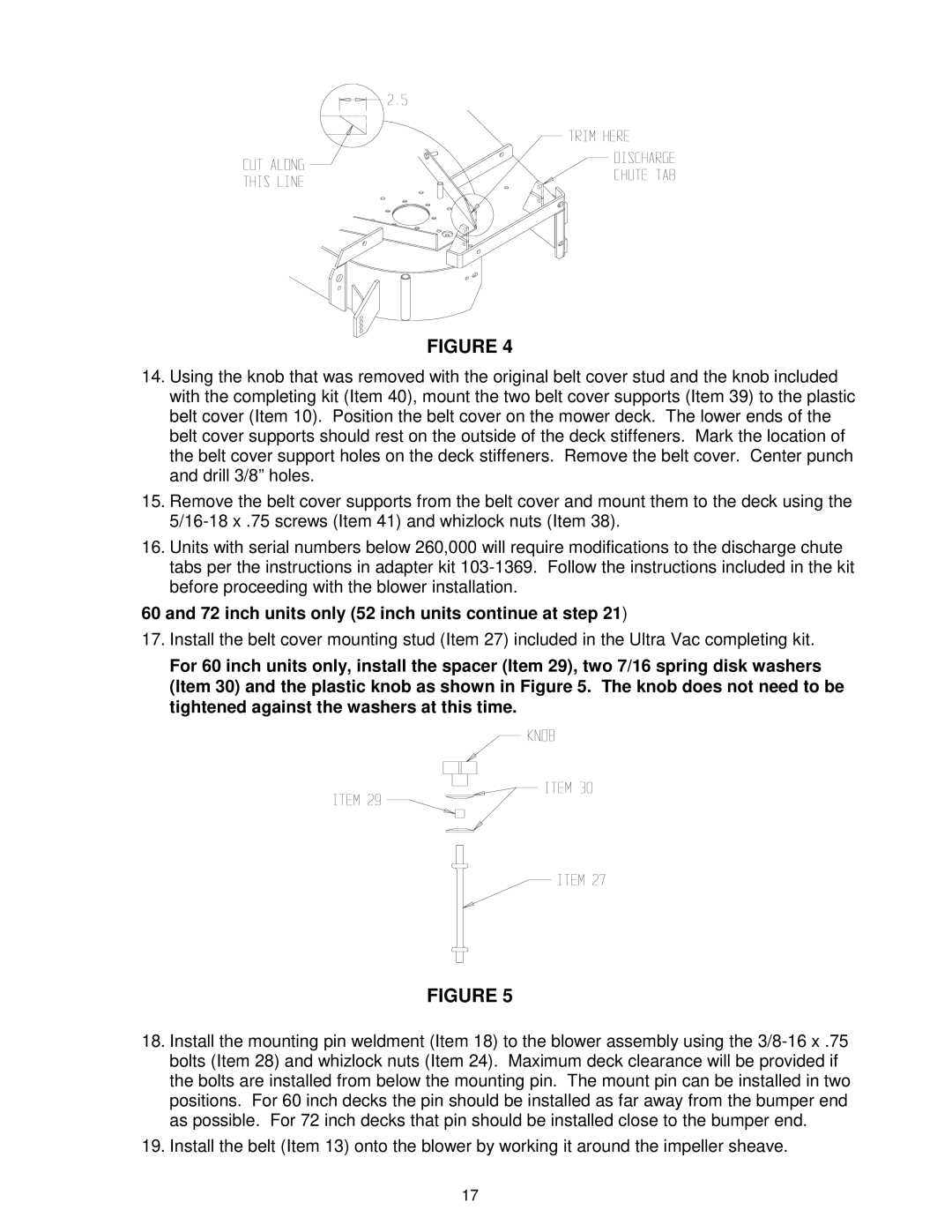 Exmark Ultra Vac manual inch units only 52 inch units continue at step 