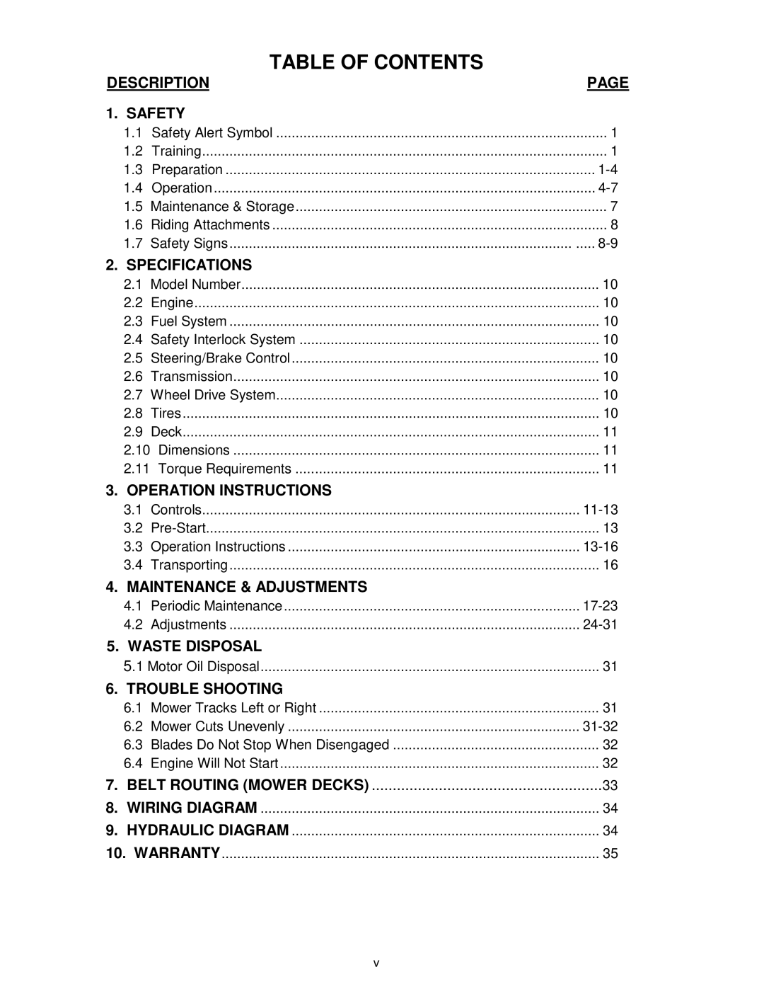 Exmark VH15KA362, VH15KA483 manual Table of Contents 