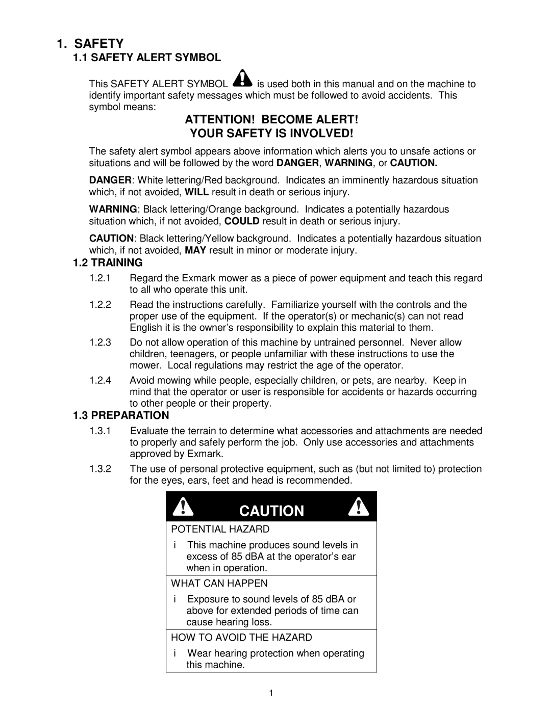 Exmark VH15KA483, VH15KA362 manual Your Safety is Involved, Safety Alert Symbol, Training, Preparation 