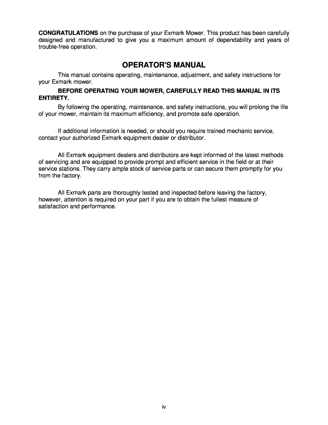 Exmark VH15KA483, VH15KA362 manual Operators Manual 