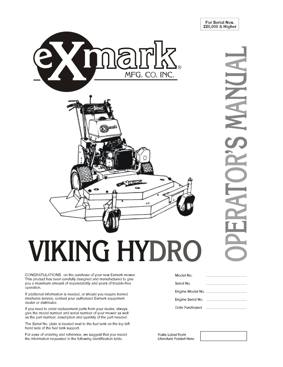 Exmark Vh3615ka, Vh4815ka, VH3615KA manual 