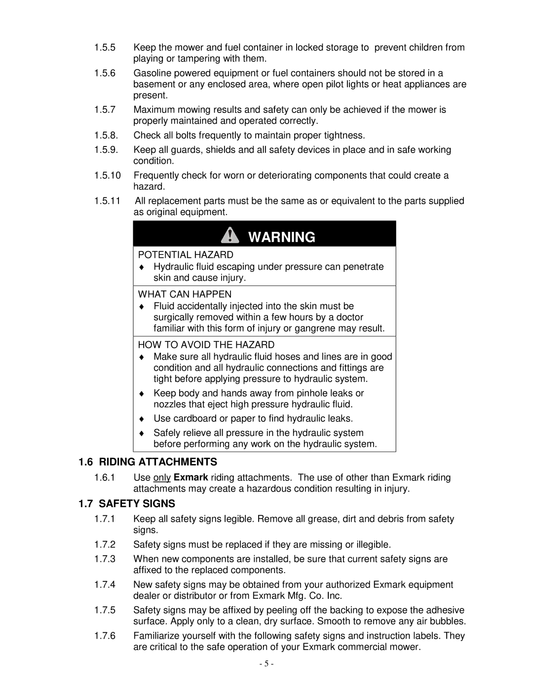 Exmark VH3615KA, Vh3615ka, Vh4815ka manual Riding Attachments, Safety Signs 