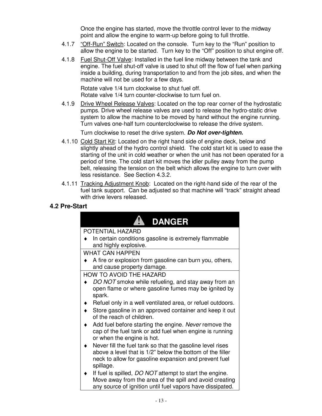 Exmark VH3615KA, Vh3615ka, Vh4815ka manual Pre-Start 