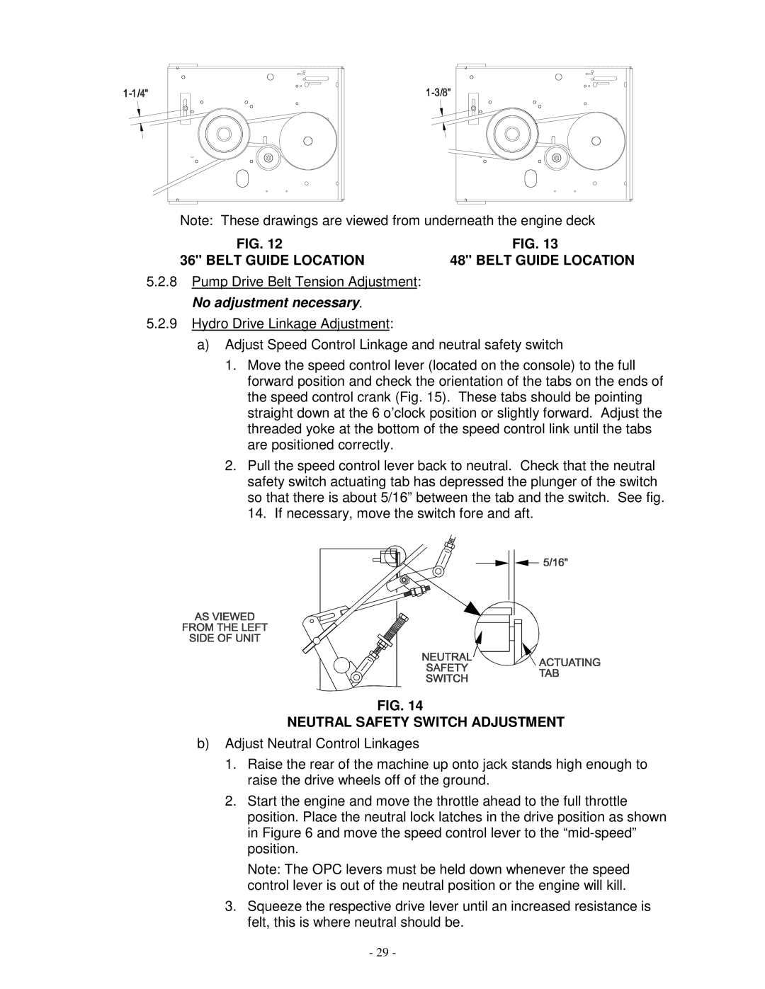 Exmark VH3615KA, Vh3615ka, Vh4815ka manual Belt Guide Location, Neutral Safety Switch Adjustment 