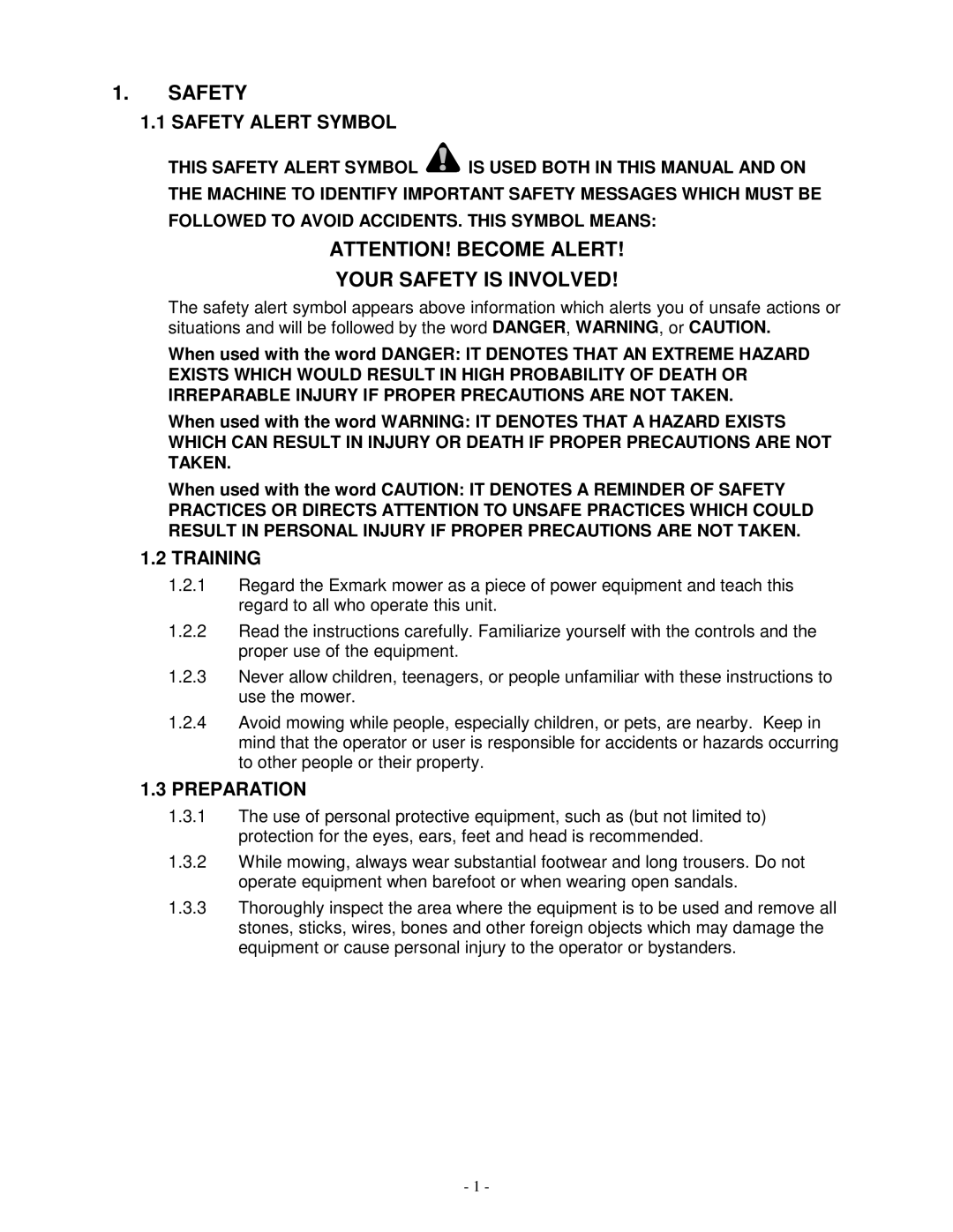 Exmark VH3615KA, Vh3615ka, Vh4815ka manual Your Safety is Involved, Safety Alert Symbol, Training, Preparation 