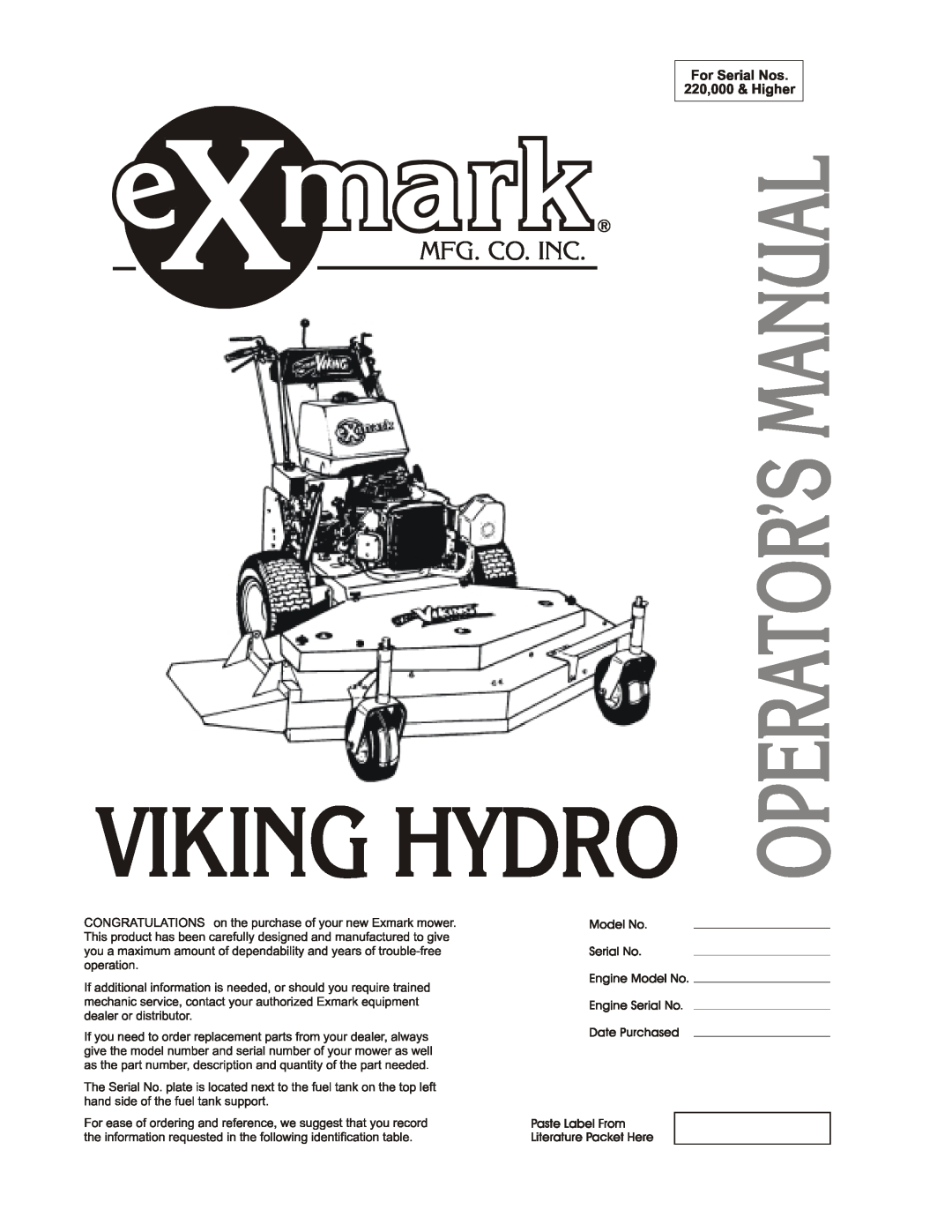 Exmark Vh3615ka, Vh4815ka, VH3615KA manual 