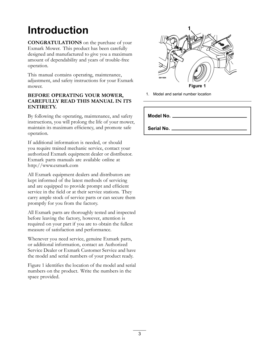 Exmark VT651KA484, VT691KA484CA, VT691KA524CA, VT730EKC524 manual Introduction 