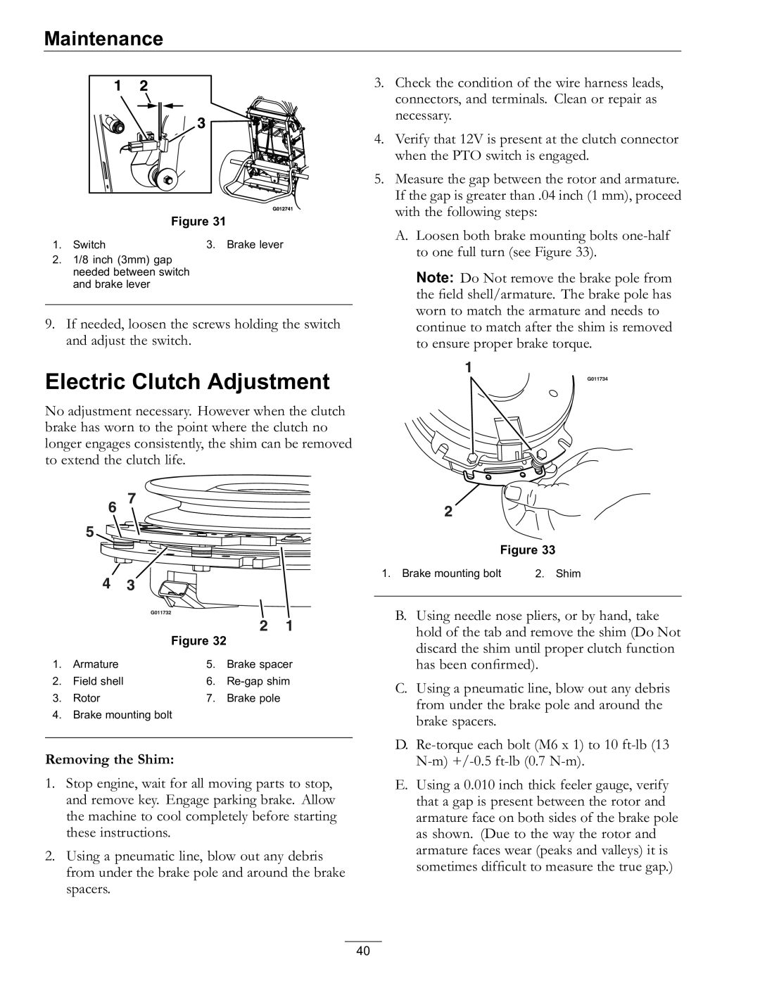 Exmark VT691KA484CA, VT691KA524CA, VT651KA484, VT730EKC524 manual Electric Clutch Adjustment, Removing the Shim 