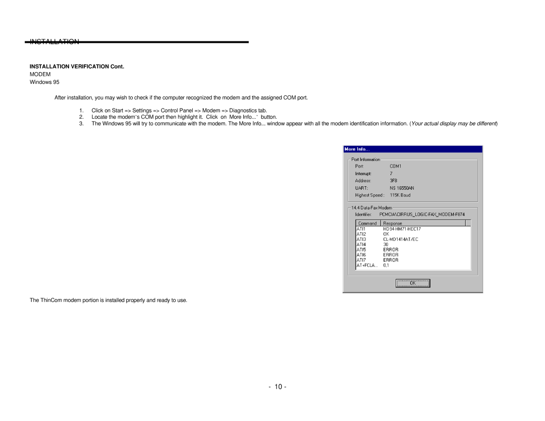 EXP Computer PCMCIA Ethernet Modem Adapter user manual Installation Verification 