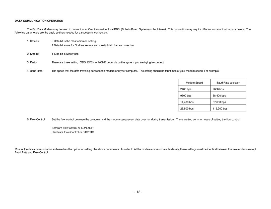 EXP Computer PCMCIA Ethernet Modem Adapter user manual Data Communication Operation 