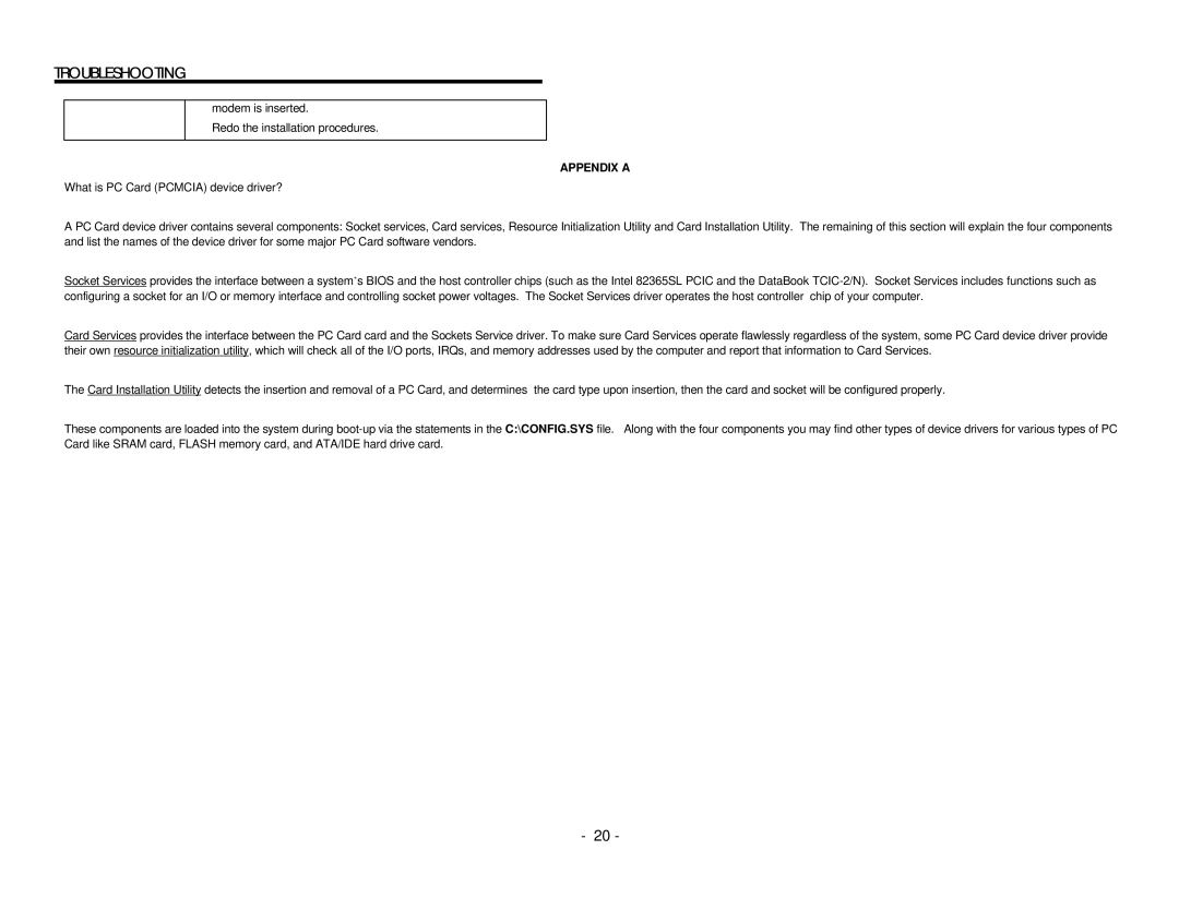 EXP Computer PCMCIA Ethernet Modem Adapter user manual Appendix a 