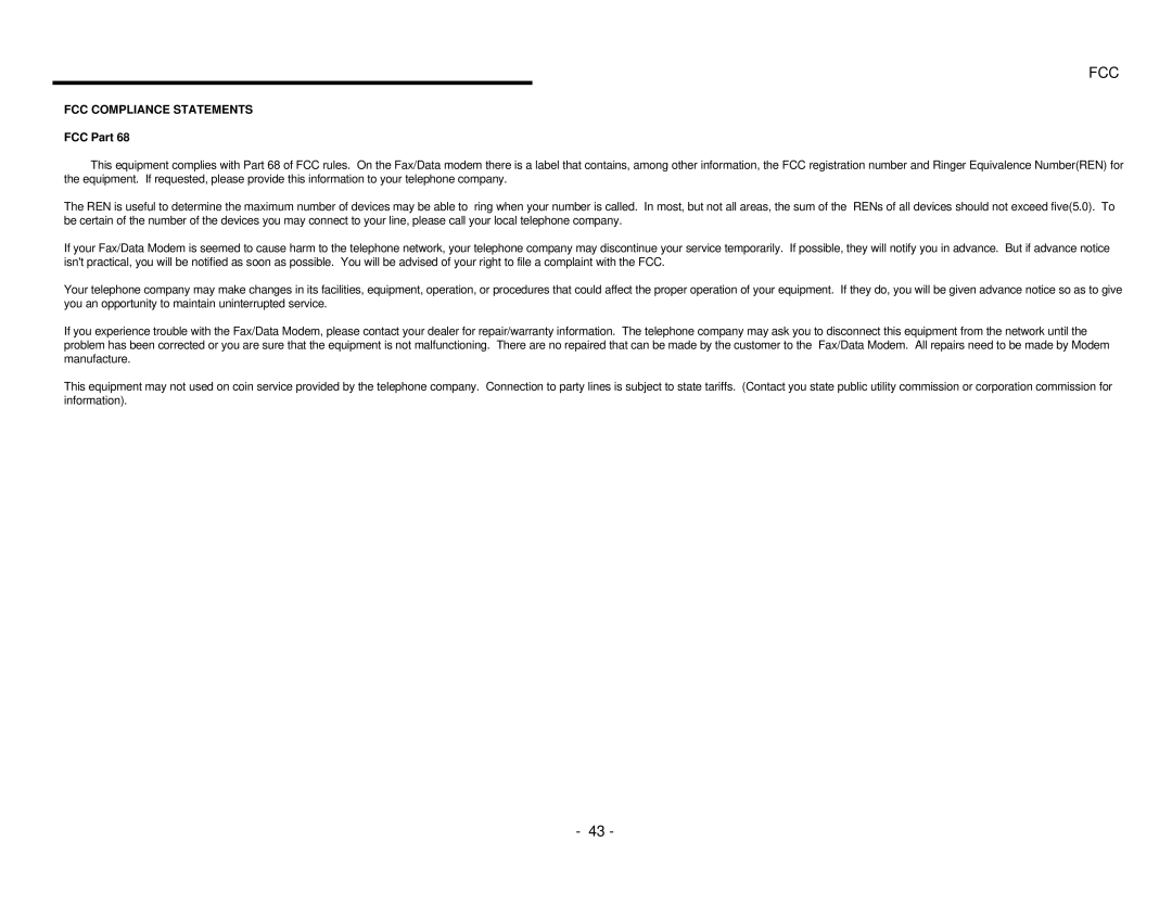 EXP Computer PCMCIA Ethernet Modem Adapter user manual FCC Compliance Statements, FCC Part 