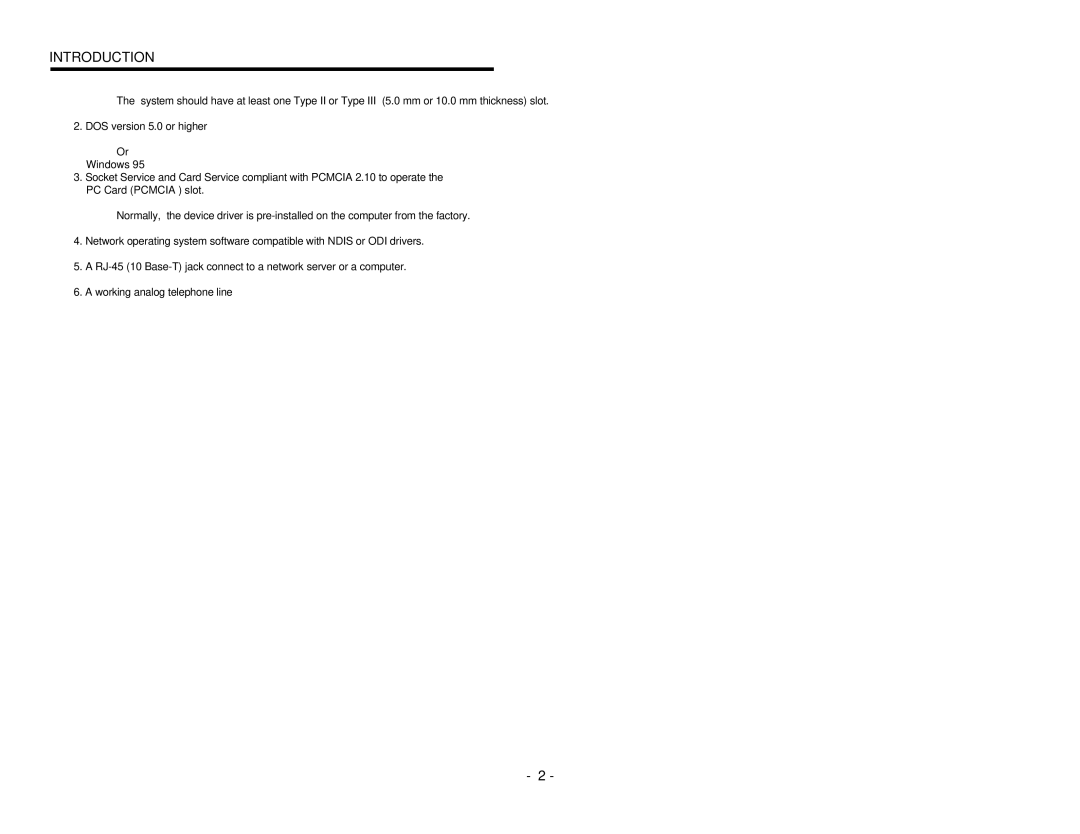 EXP Computer PCMCIA Ethernet Modem Adapter user manual Introduction 