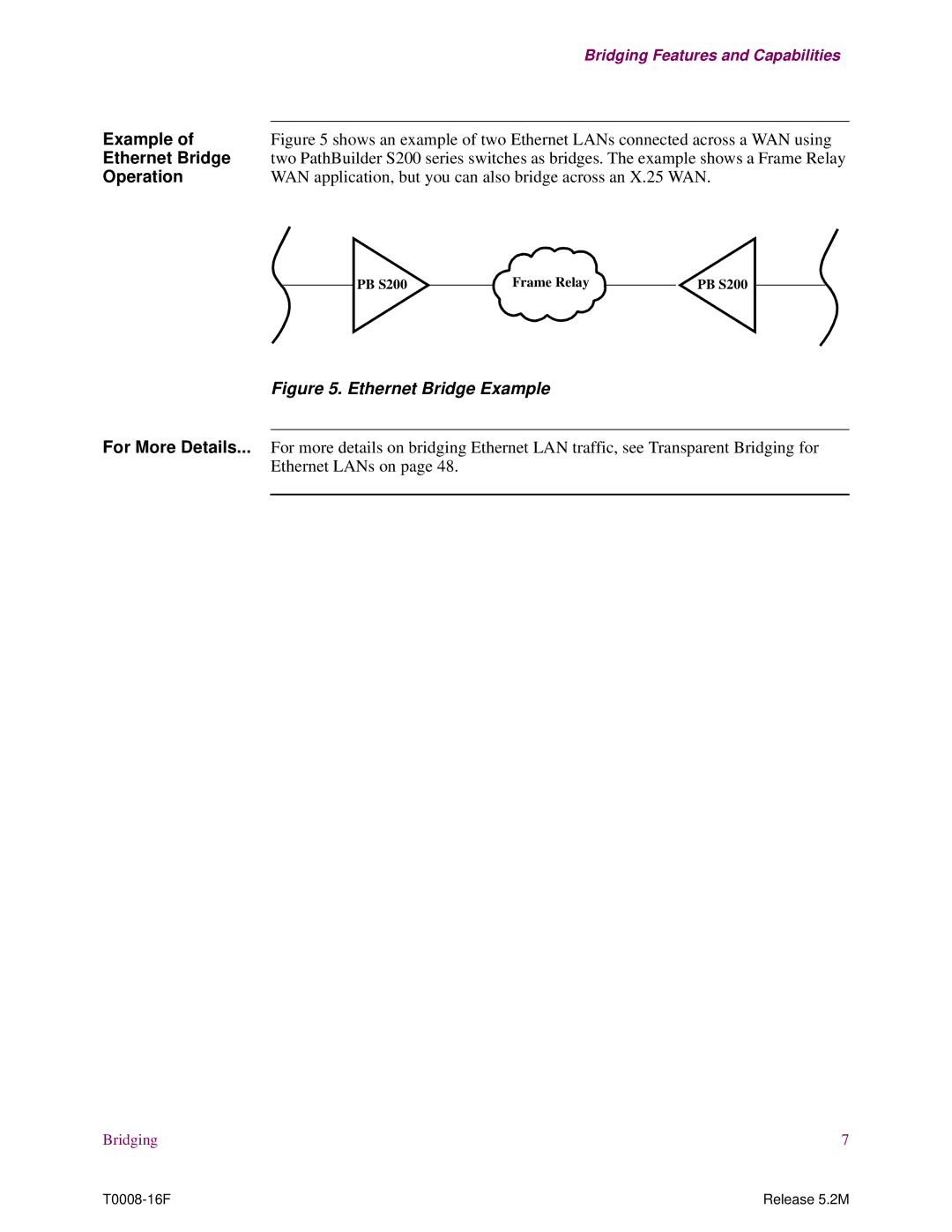 EXP Computer S200 manual Example, Ethernet Bridge, Operation, WAN application, but you can also bridge across an X.25 WAN 