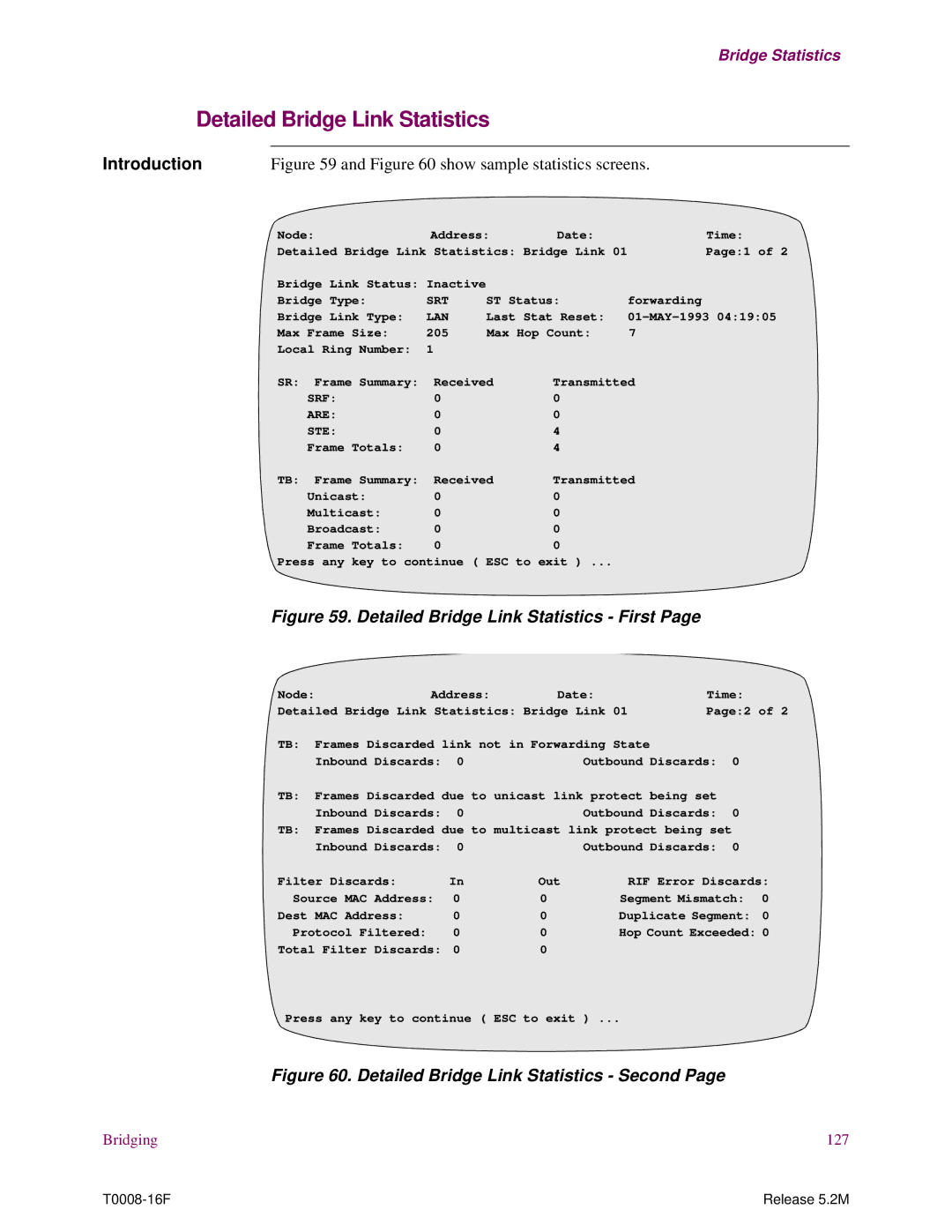 EXP Computer S200 manual Detailed Bridge Link Statistics First 