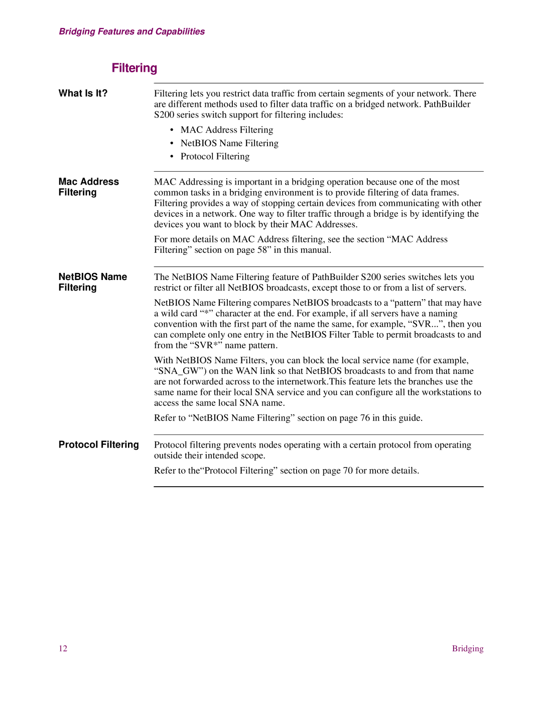 EXP Computer S200 manual Mac Address, NetBIOS Name, Protocol Filtering 