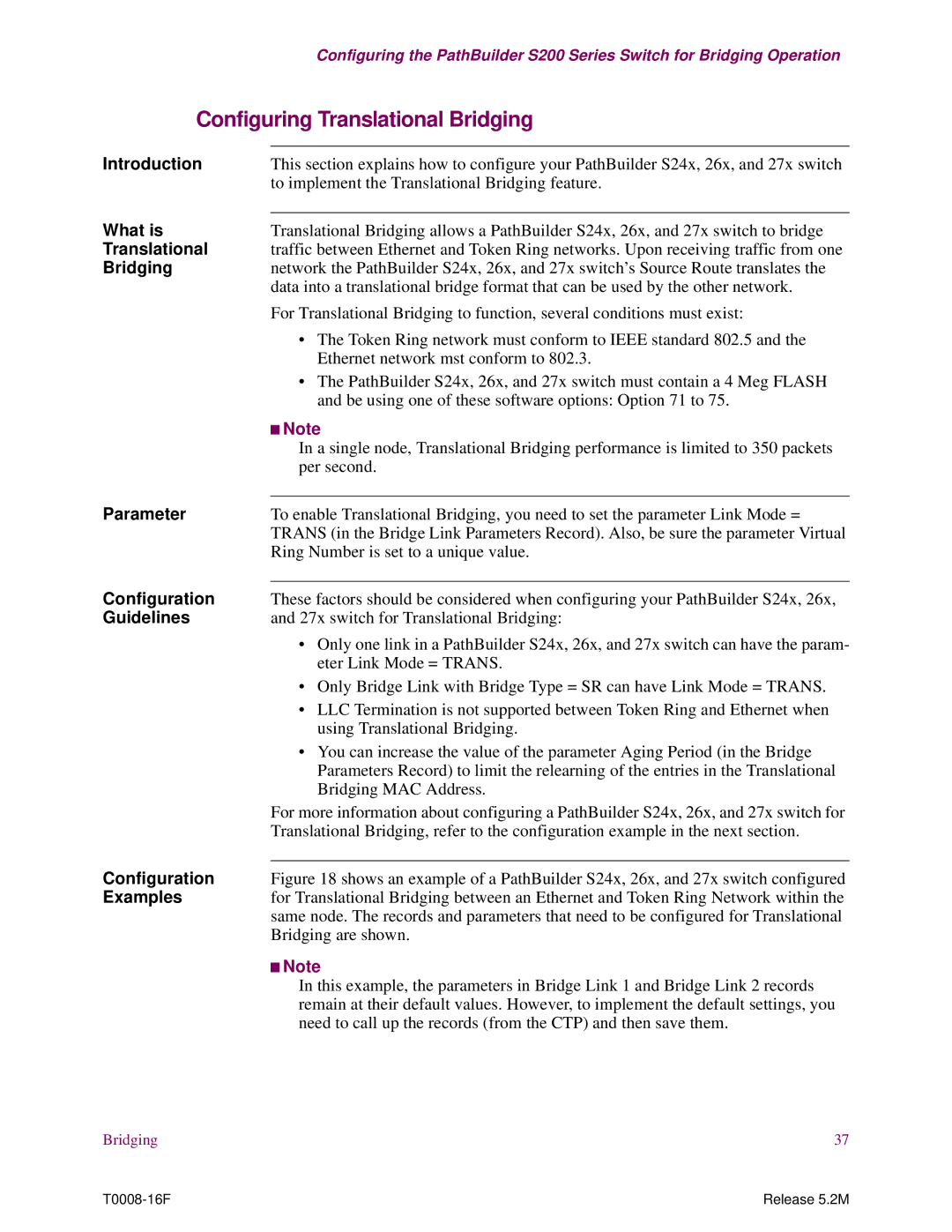 EXP Computer S200 manual Configuring Translational Bridging 