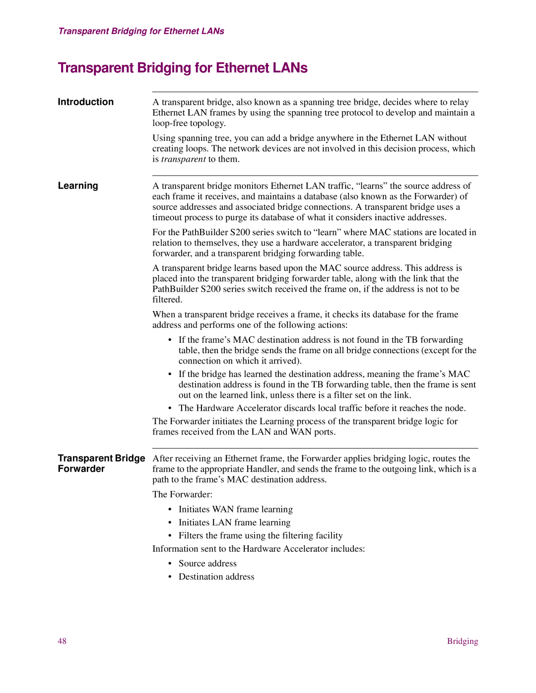 EXP Computer S200 manual Transparent Bridging for Ethernet LANs, Learning, Forwarder 