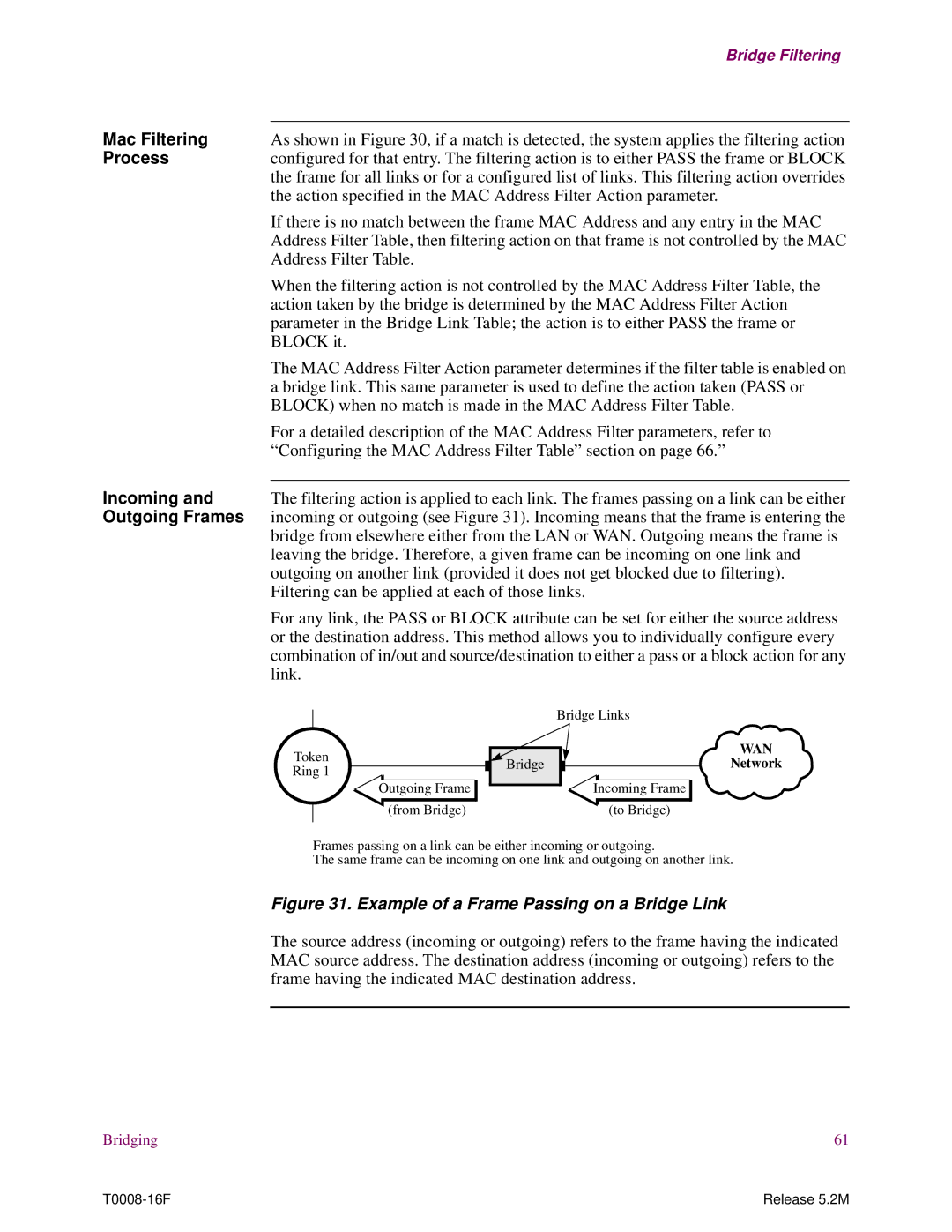 EXP Computer S200 manual Mac Filtering Process Incoming and Outgoing Frames, Example of a Frame Passing on a Bridge Link 