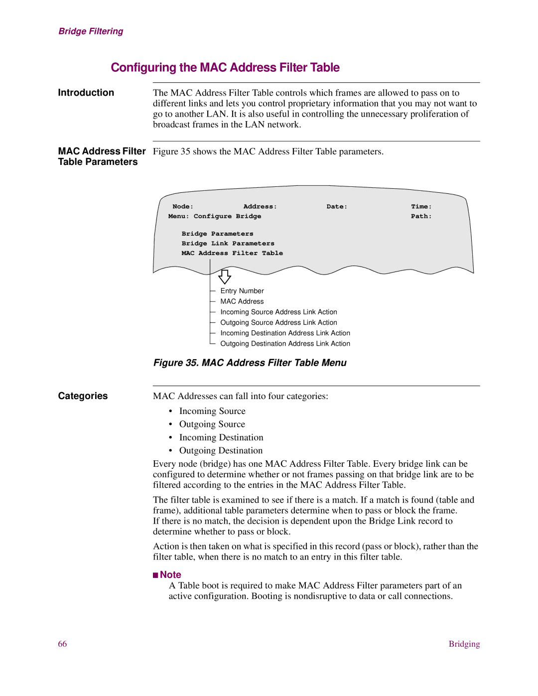 EXP Computer S200 manual Configuring the MAC Address Filter Table, Broadcast frames in the LAN network, Categories 